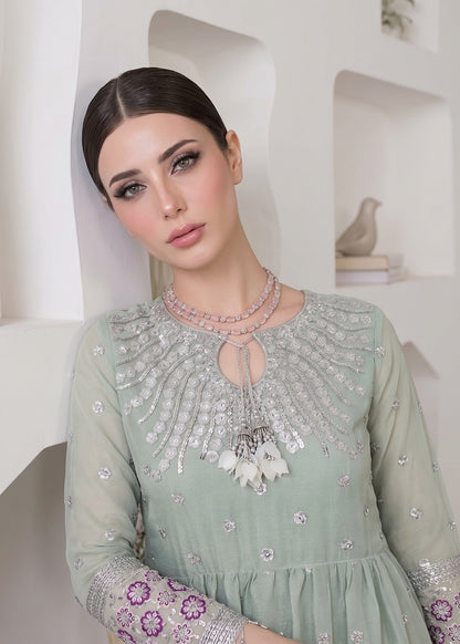 Mint Green Pishwas Embroidered Chiffon Salwar Kameez Online in KSA Riyadh Saudi Arabia Oman Bahrain Qatar