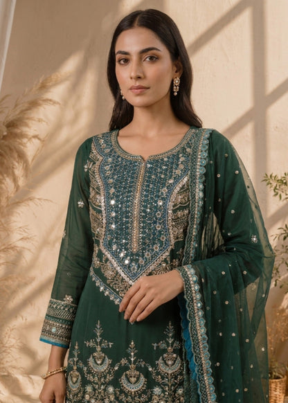 Pakistani Designer Green Organza Gharara Online in KSA Riyadh Saudi Arabia Oman Bahrain Qatar