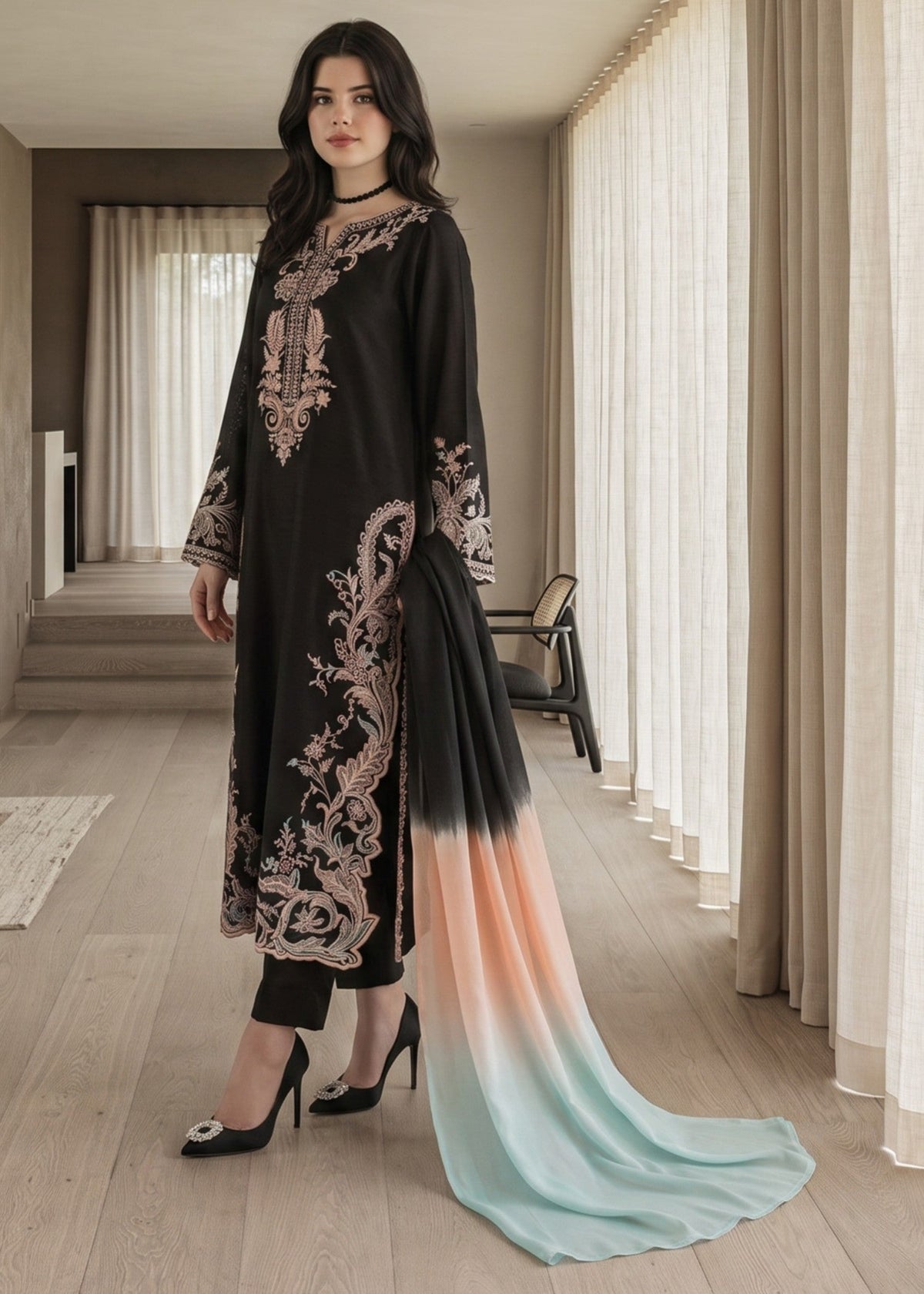 Summer Wear Black Lawn Cotton Pakistani Suit Online in Sri Lanka India Australia
