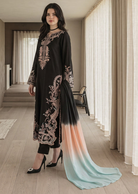 Summer Wear Black Lawn Cotton Pakistani Suit Online in Sri Lanka India Australia