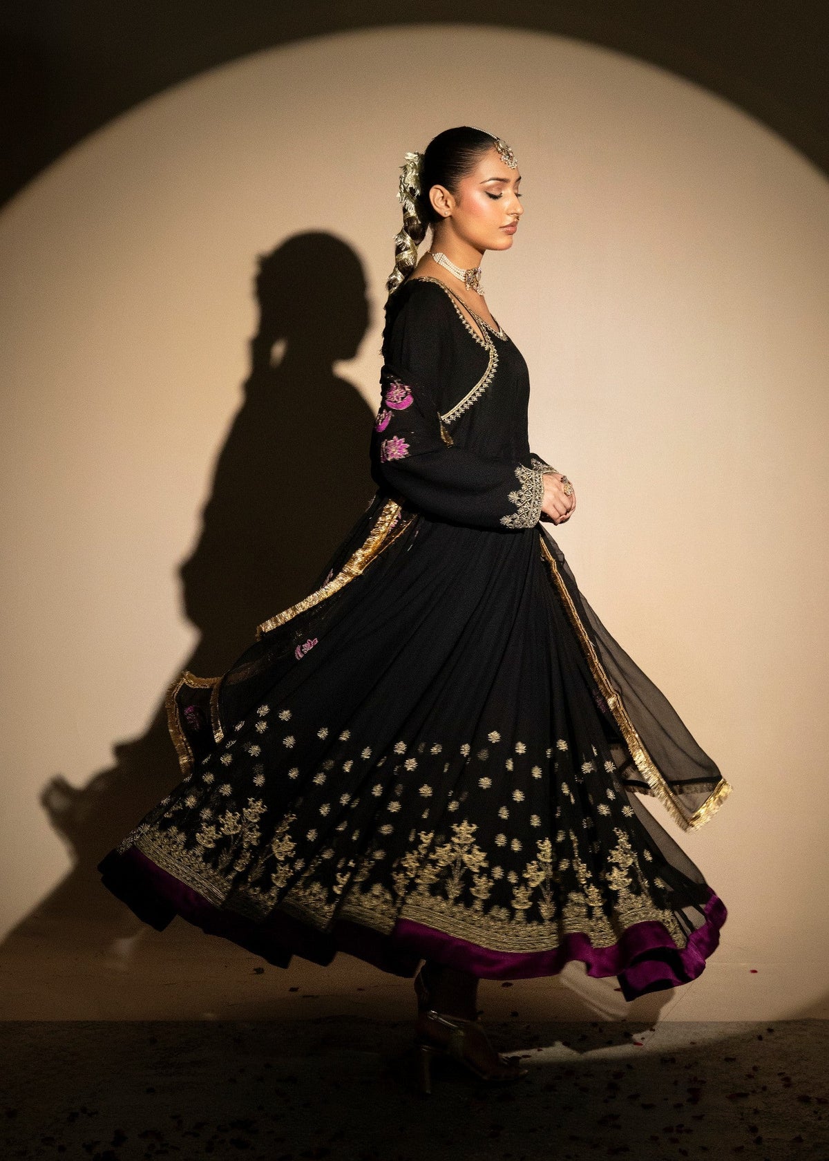 Black Chiffon Embroidered Pishwas Salwar Suit Online in Sri Lanka India Australia