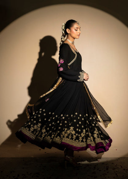 Black Chiffon Embroidered Pishwas Salwar Suit Online in Sri Lanka India Australia