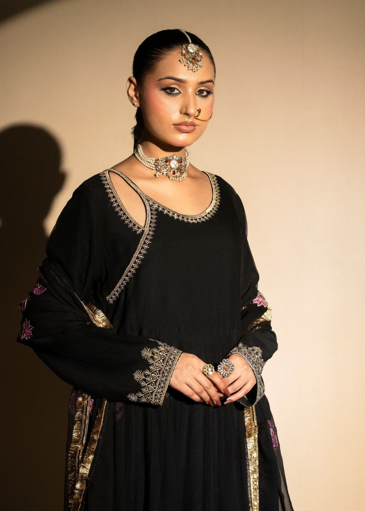 Black Chiffon Pishwas Salwar Kameez for Partywear Online in UK USA Canada