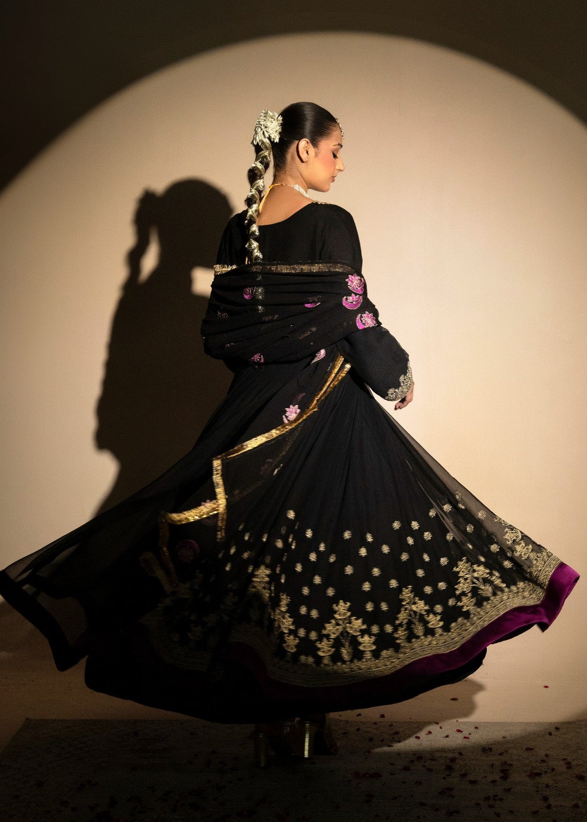 Black Chiffon Pishwas with Golden Tilla Work Online in Dubai UAE Abudhabi Ajman Sharjah
