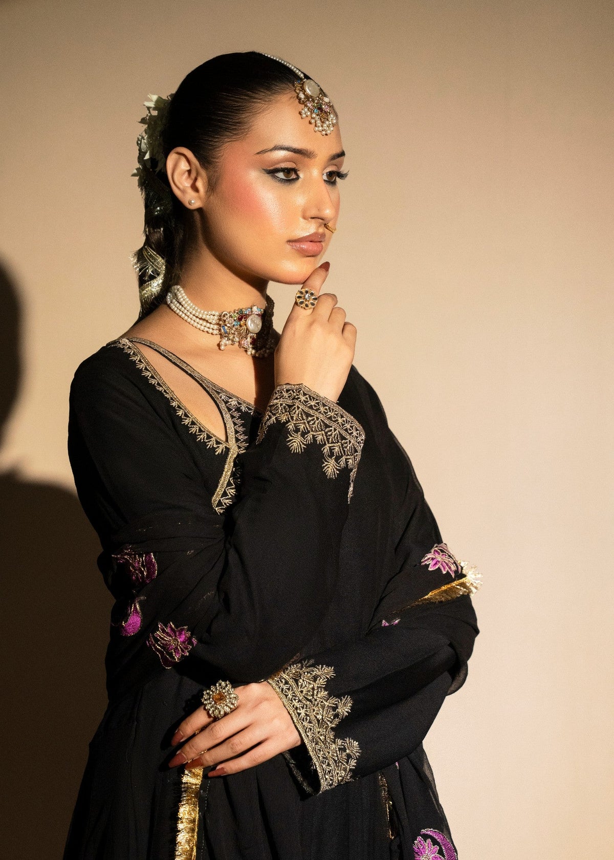 Black Embroidered Chiffon Pishwas Dress Online in Sri Lanka India Australia