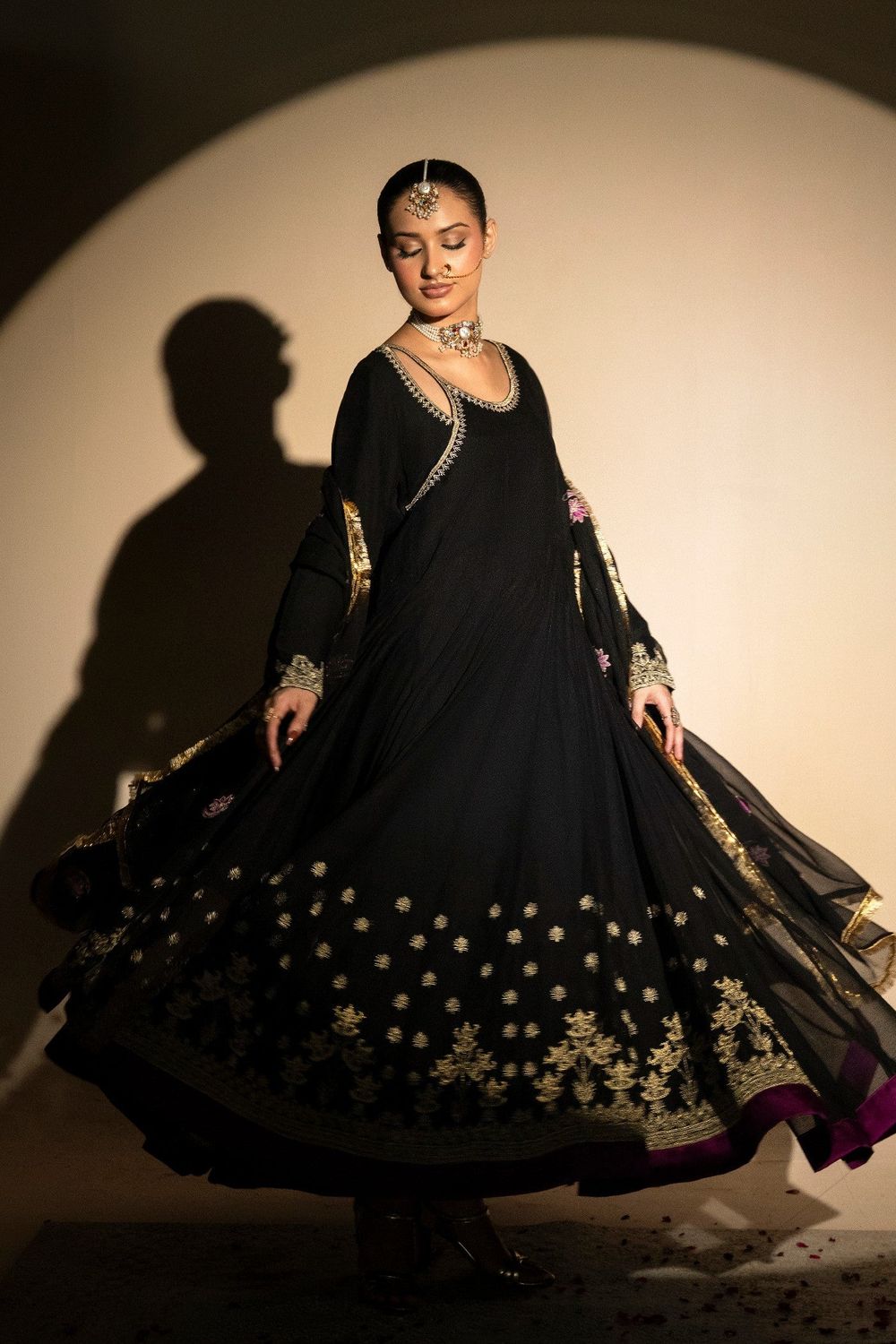 Black Embroidered Chiffon Pishwas Suit Online in Dubai UAE Abudhabi Ajman Sharjah
