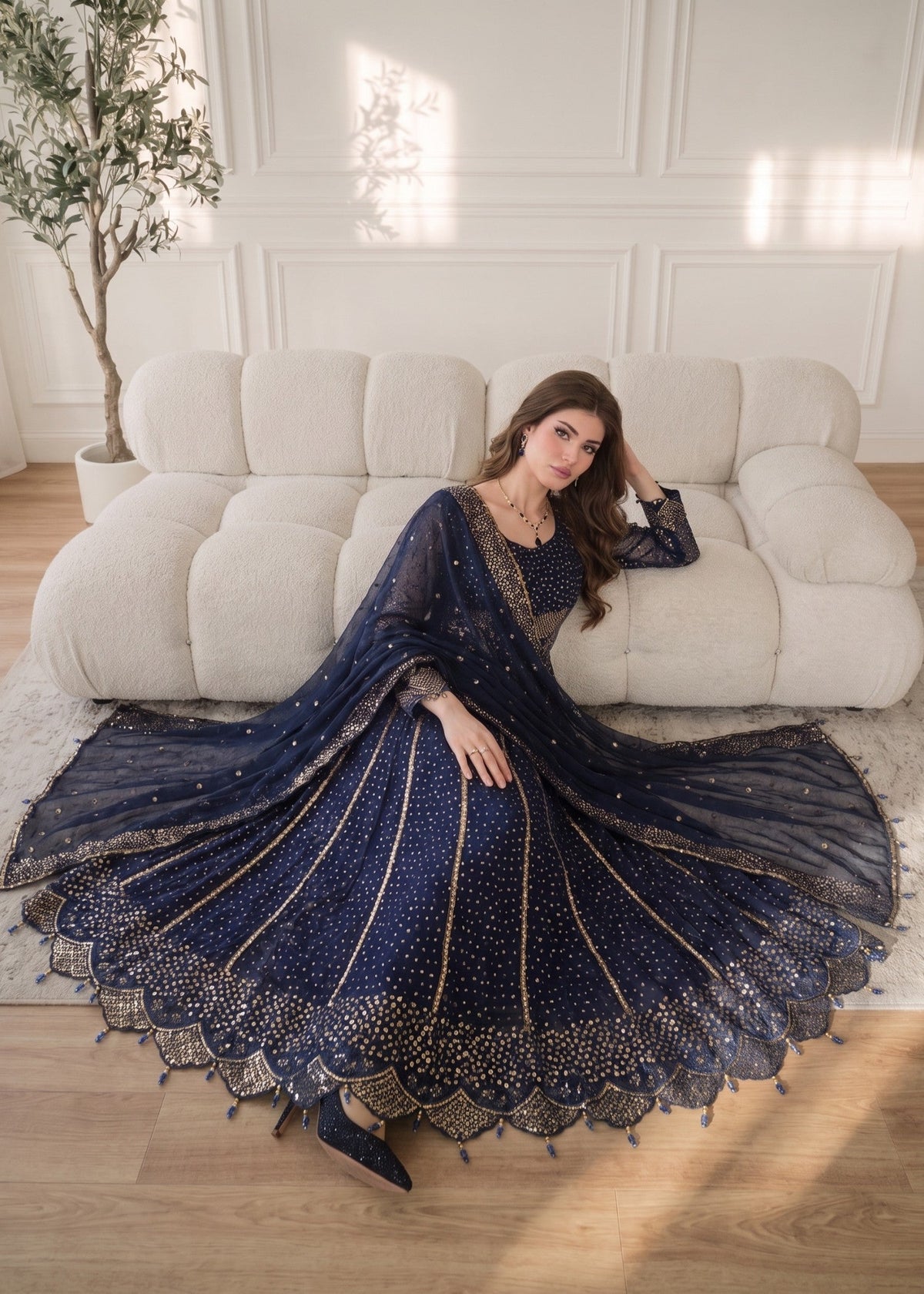 Embroidered Navy Blue Chiffon Salwar Suit Online in KSA Riyadh Saudi Arabia Oman Bahrain Qatar