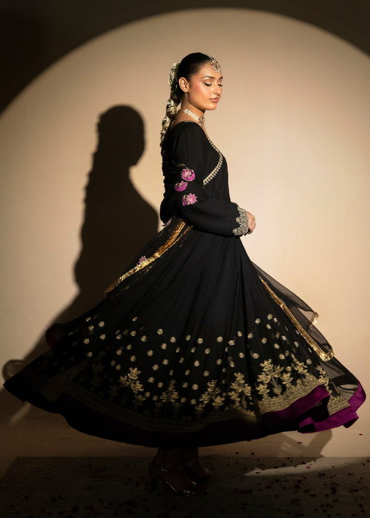 Festive Black Embroidered Chiffon Pishwas Online in Dubai DXB UAE Abudhabi Meena Bazaar