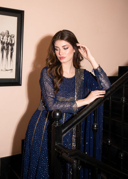 Navy Blue Chiffon Pishwas Salwar Suit Online in Sri Lanka India Australia