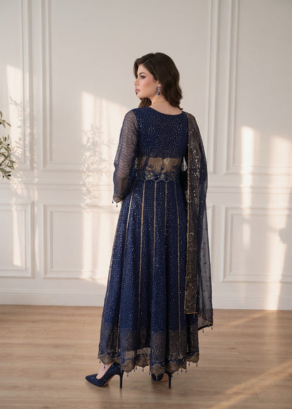 Pakistani Designer Navy Blue Chiffon Salwar Kameez Online in KSA Riyadh Saudi Arabia Oman Bahrain Qatar