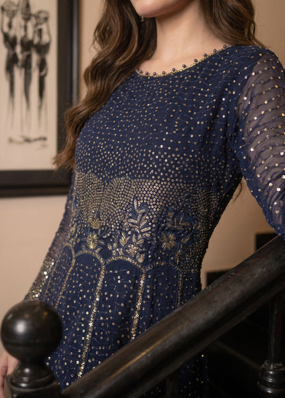 Pakistani Navy Blue Chiffon Salwar Kameez Online in KSA Riyadh Saudi Arabia Oman Bahrain Qatar