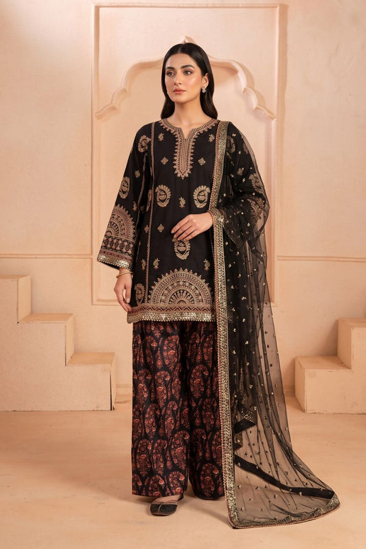Black Embroidered Raw Silk Pakistani Suit Online in Dubai UAE Abudhabi Ajman Sharjah