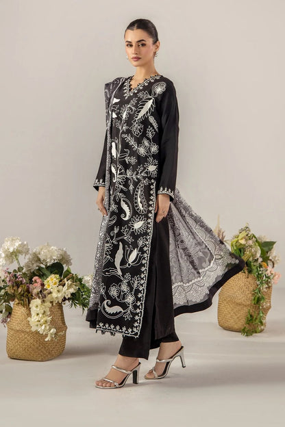 Black Embroidered Silk Pakistani Suit Online in Dubai UAE Abudhabi Ajman Sharjah