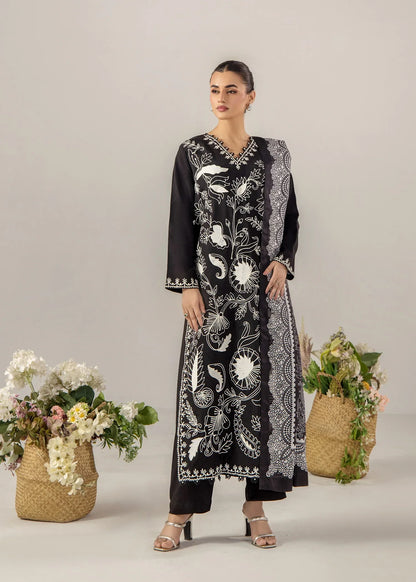 Black Silk Embroidered Salwar Kameez Online in KSA Riyadh Saudi Arabia Oman Bahrain Qatar