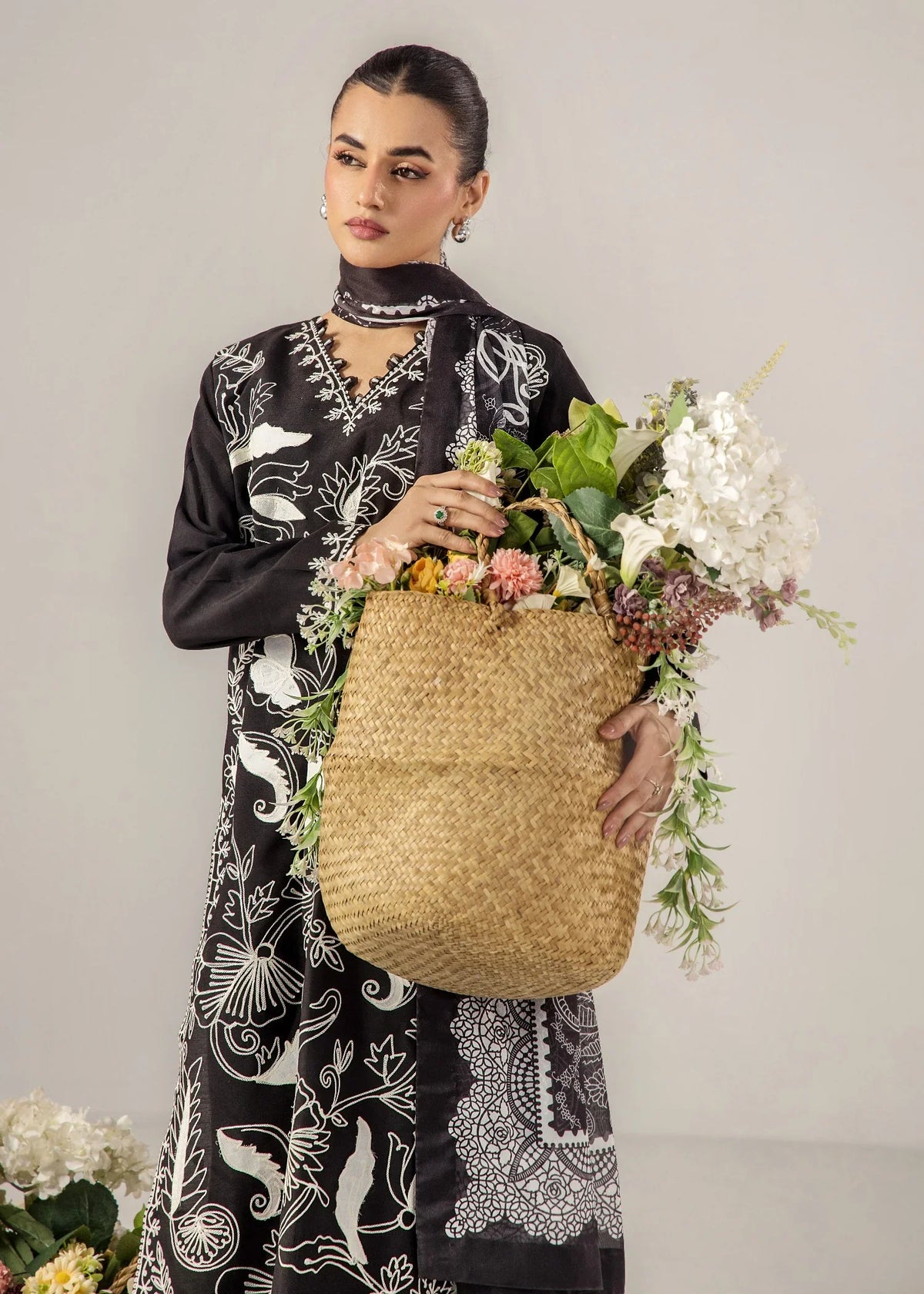 Ladies Black Embroidered Silk Shalwar Kameez Online in UK USA Canada
