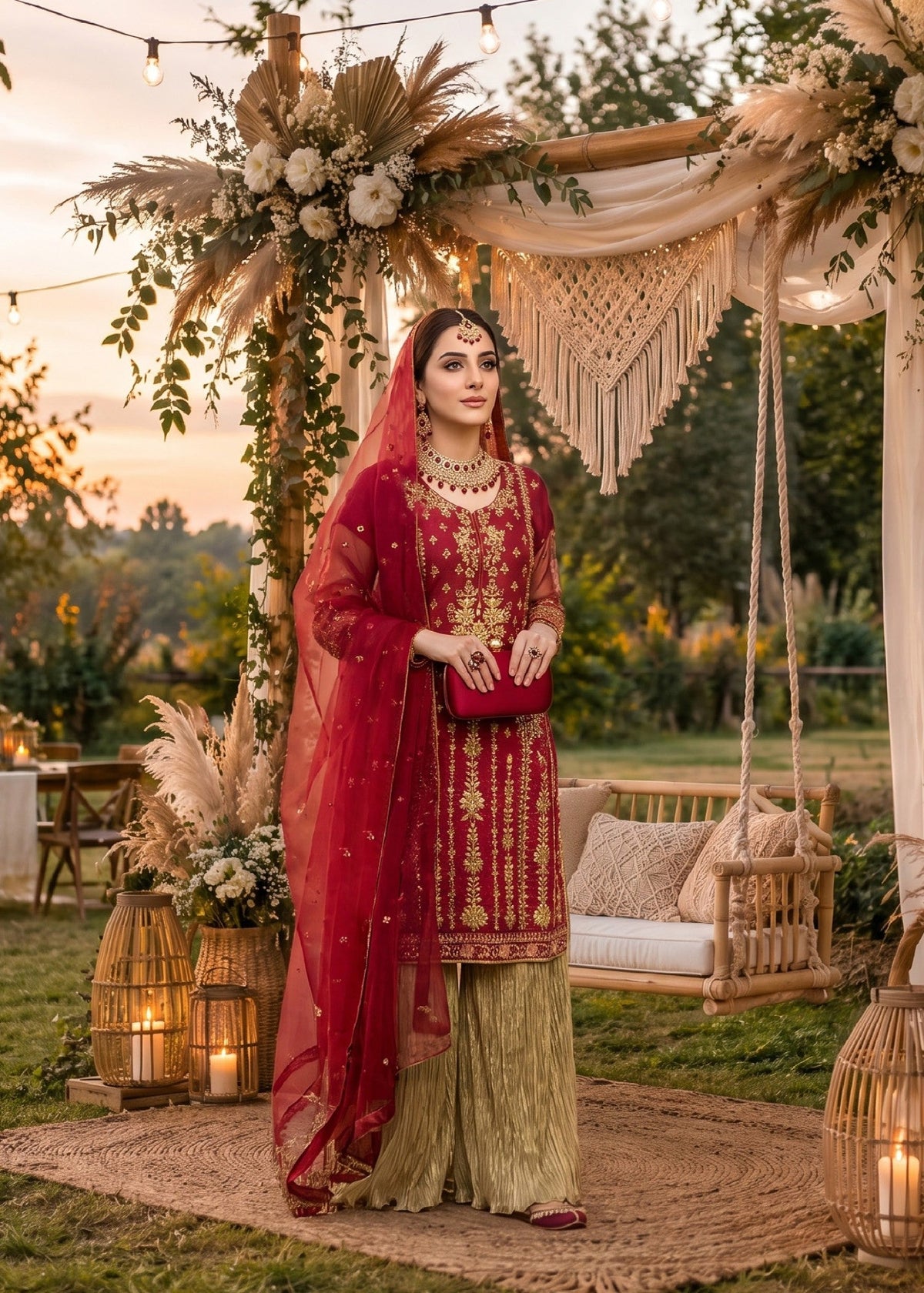 Ladies Red Embroidered Shalwar Kameez Online in UK USA Canada