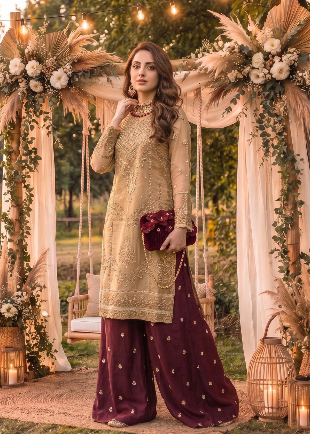 Mustard Organza Embroidered Salwar Kameez Online in KSA Riyadh Saudi Arabia Oman Bahrain Qatar
