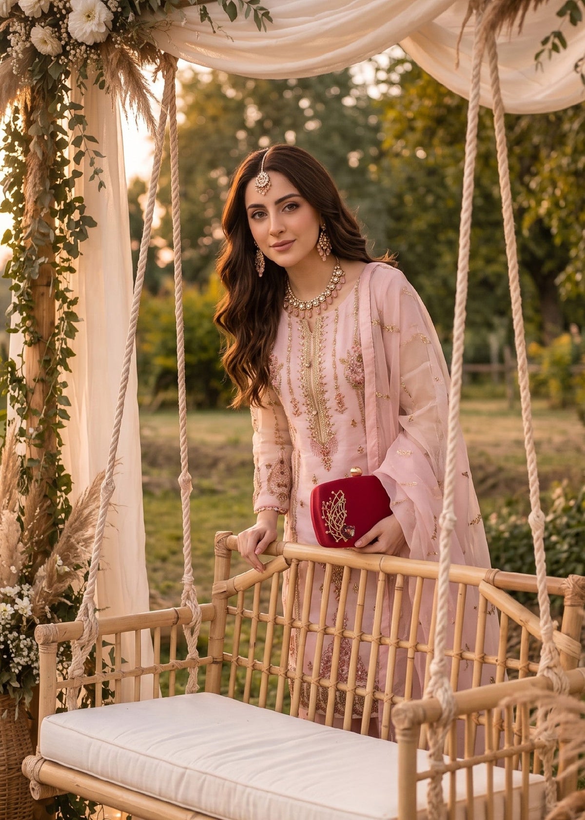 Pakistani Designer Pink Organza Salwar Kameez Online in KSA Riyadh Saudi Arabia Oman Bahrain Qatar