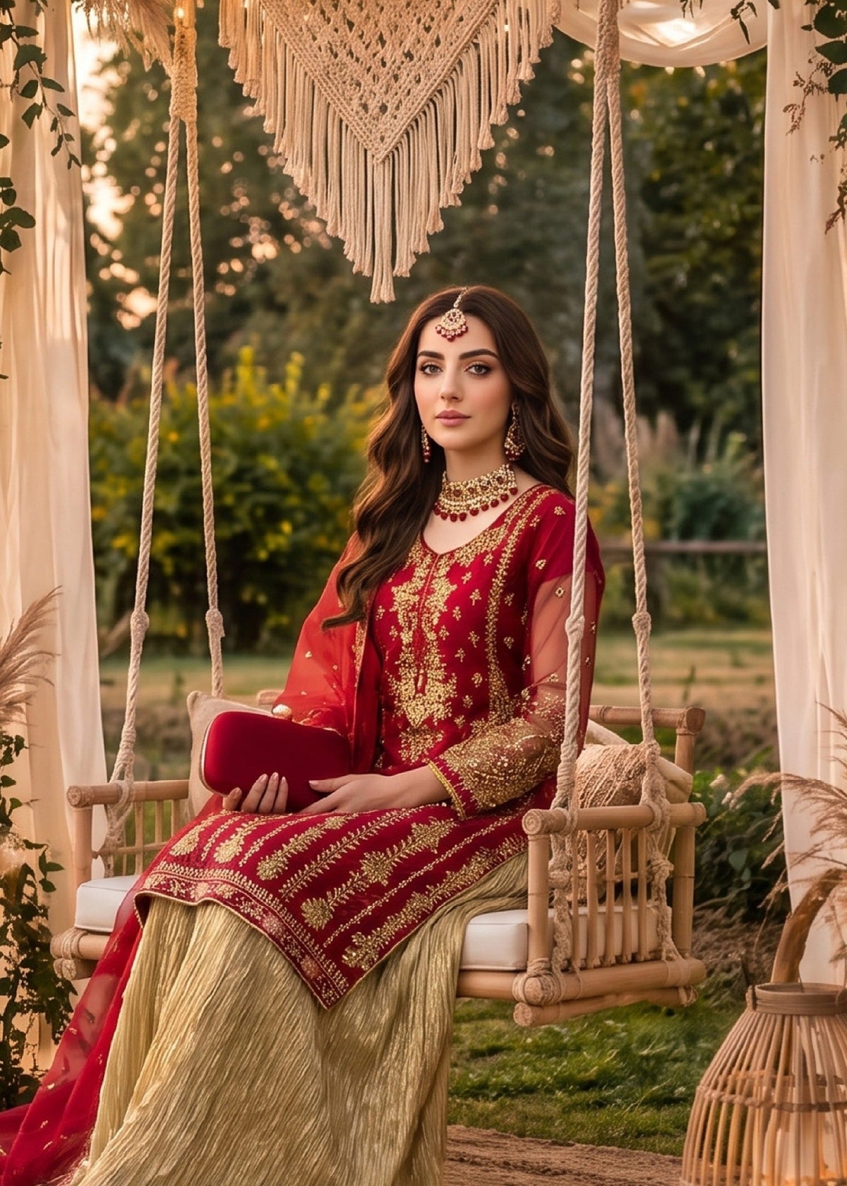 Red Organza Designer Salwar Kameez Online in KSA Riyadh Saudi Arabia Oman Bahrain Qatar