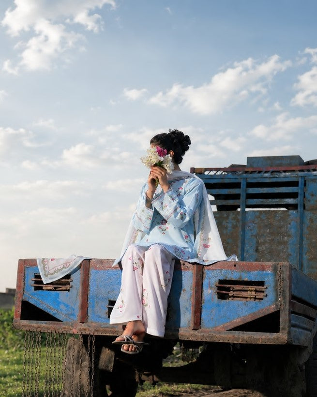 Readymade Blue Embroidered Cotton Suit Online in Dubai DXB UAE Abudhabi Meena Bazaar
