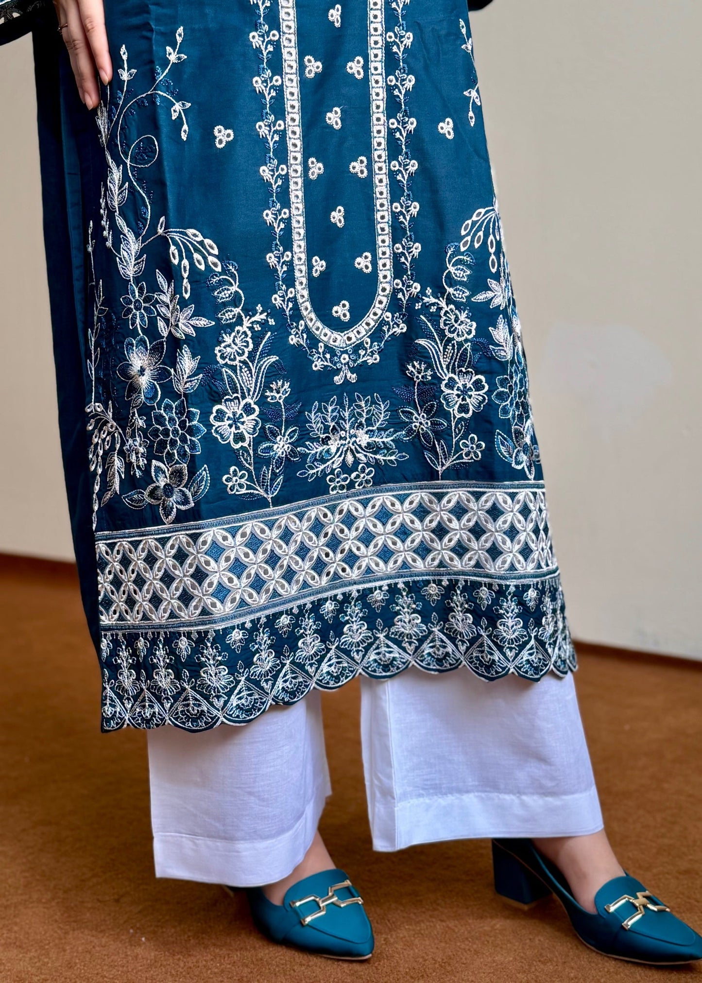 Readymade Blue Lawn Embroidered Kurta Set Online in Dubai DXB UAE Abudhabi Meena Bazaar