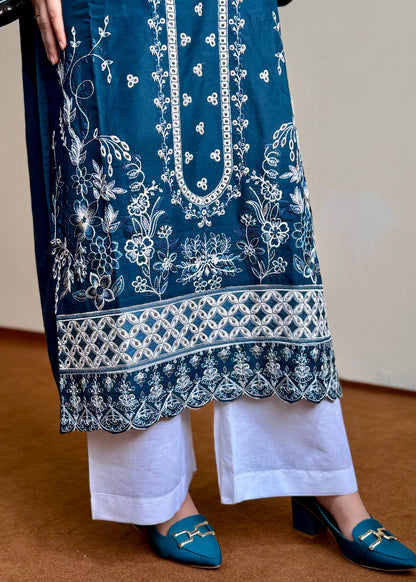 Readymade Blue Lawn Embroidered Kurta Set Online in Dubai DXB UAE Abudhabi Meena Bazaar