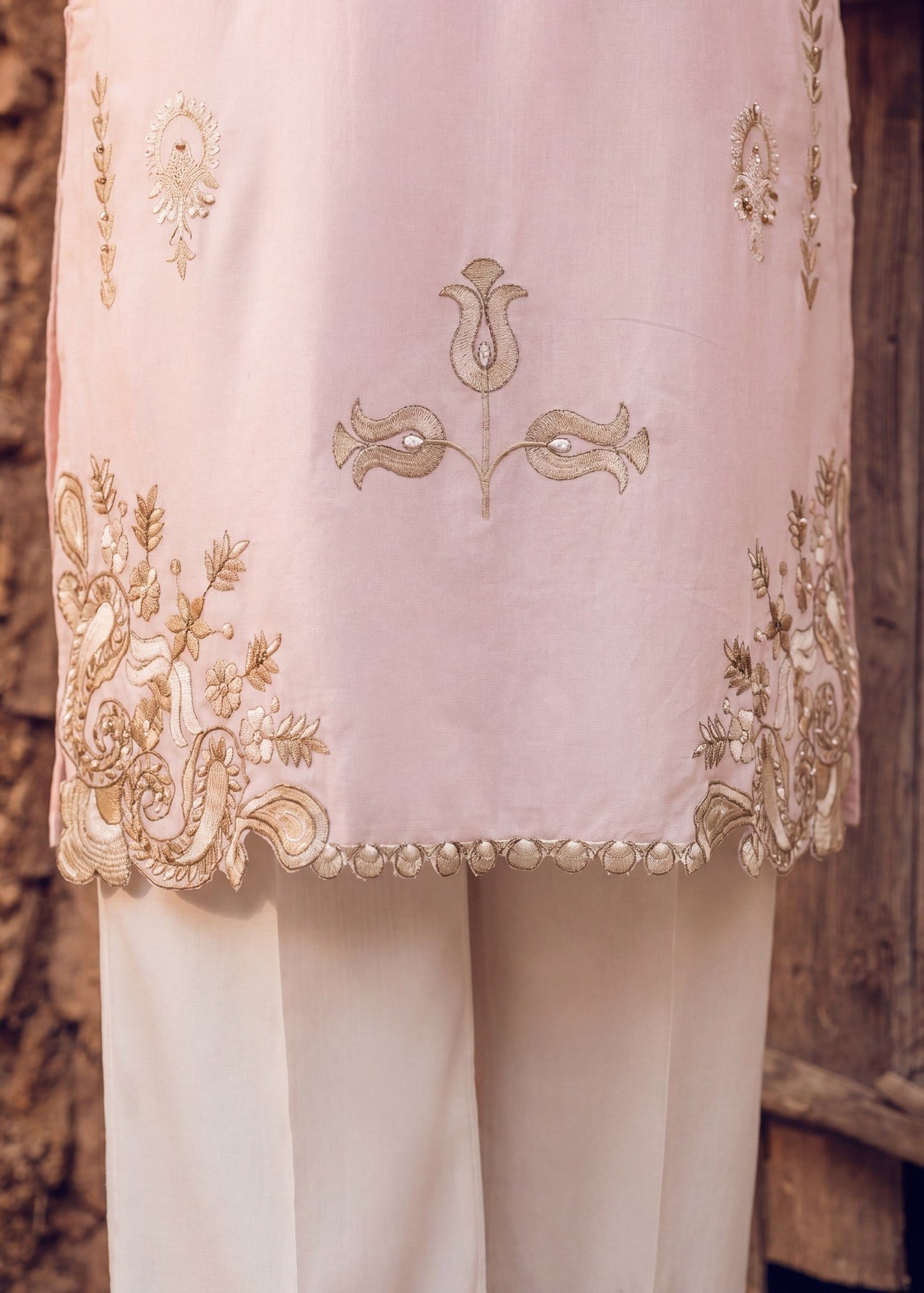 Readymade Blush Pink Embroidered Lawn Kurta Set Online in Sri Lanka India Australia
