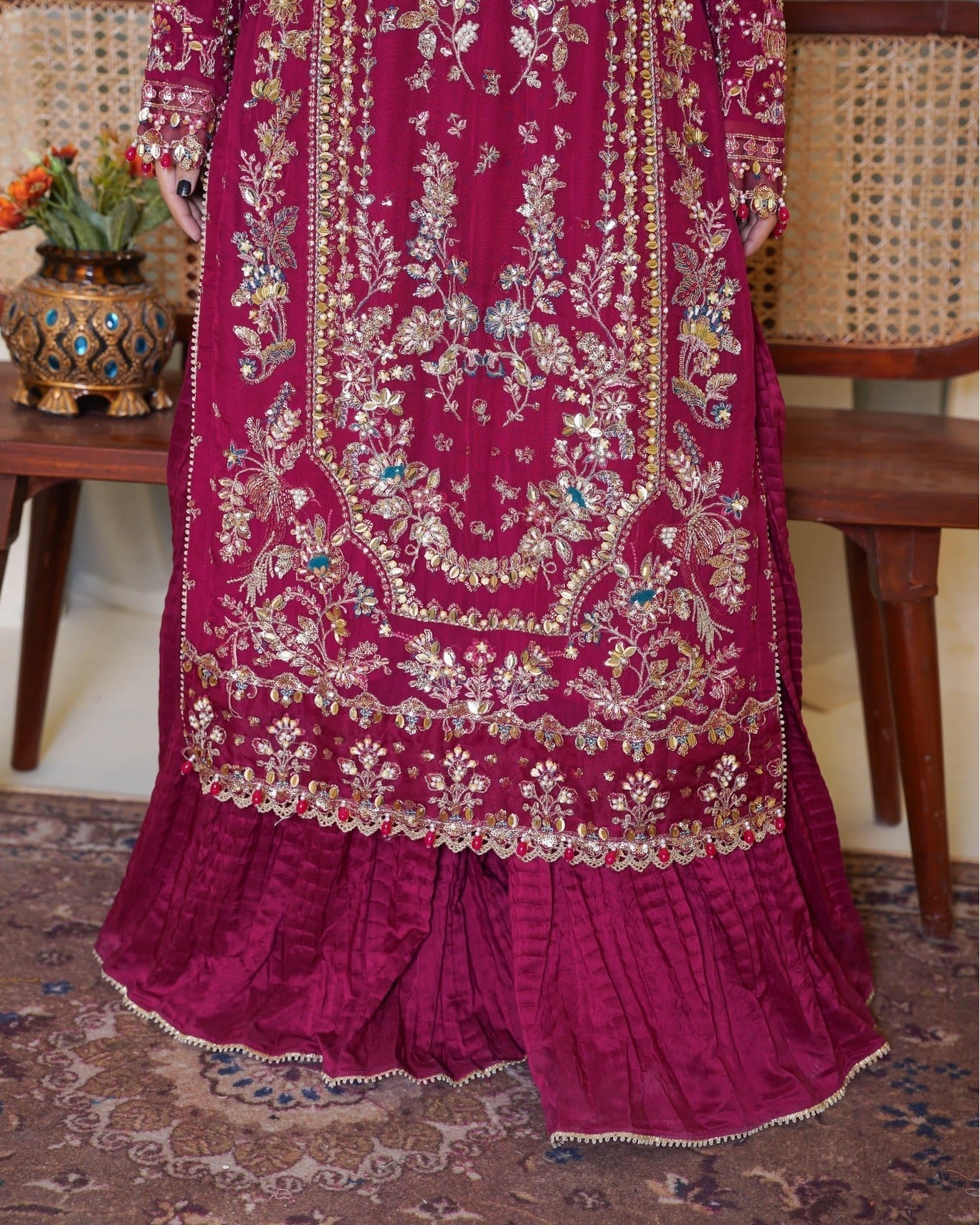 Readymade Chiffon Pakistani crushed sharara Online in Dubai DXB UAE Abudhabi Meena Bazaar