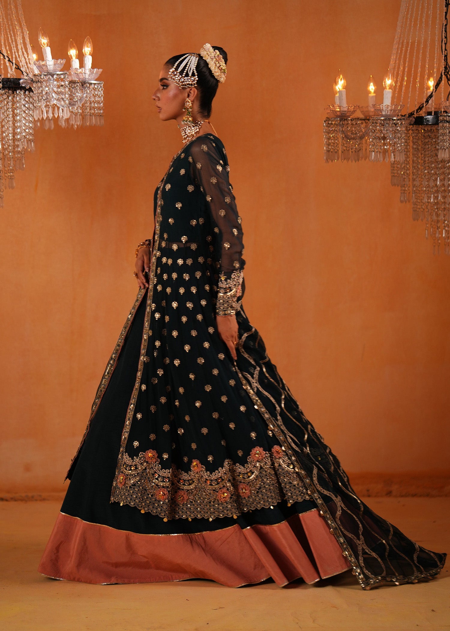 Readymade Dark Green Chiffon Anarkali Gown Online in Sri Lanka India Australia