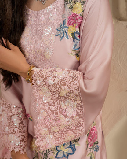 Readymade Dusty Rose Russian Grip Shalwar with Chiffon Dupatta Online in Dubai UAE Abudhabi Ajman Sharjah