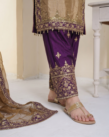 Readymade Gold Silk Chiffon Partywear Outfit Online in Sri Lanka India Australia