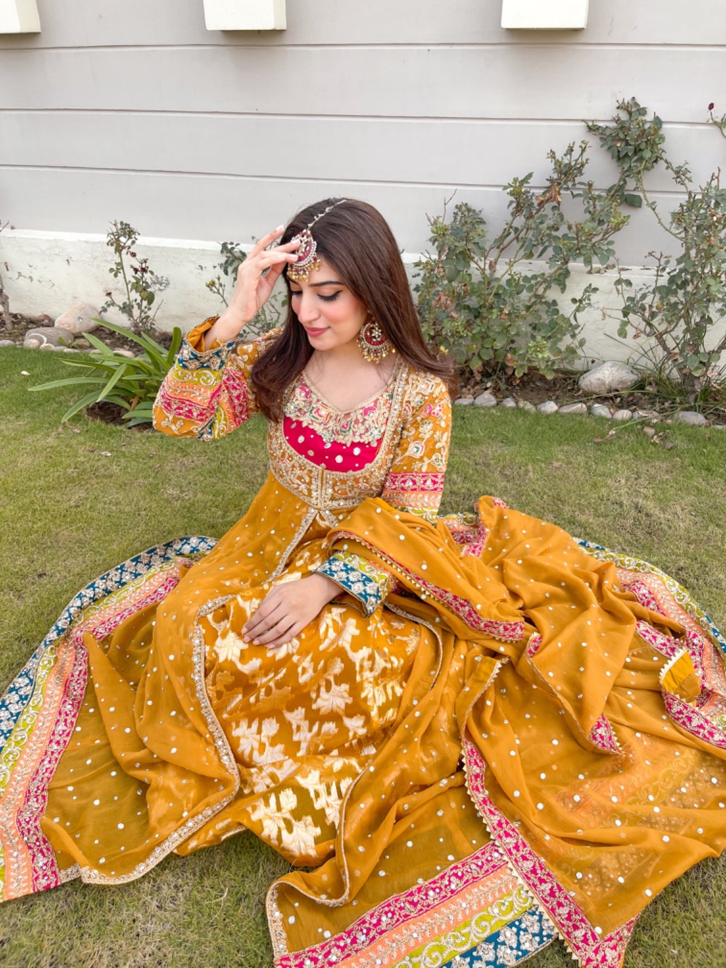 Readymade Golden Orange Embroidered Chiffon Suit Online in Dubai DXB UAE Abudhabi Meena Bazaar