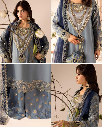 Readymade Ice Blue Raw Silk Partywear Sharara Online in Sri Lanka India Australia