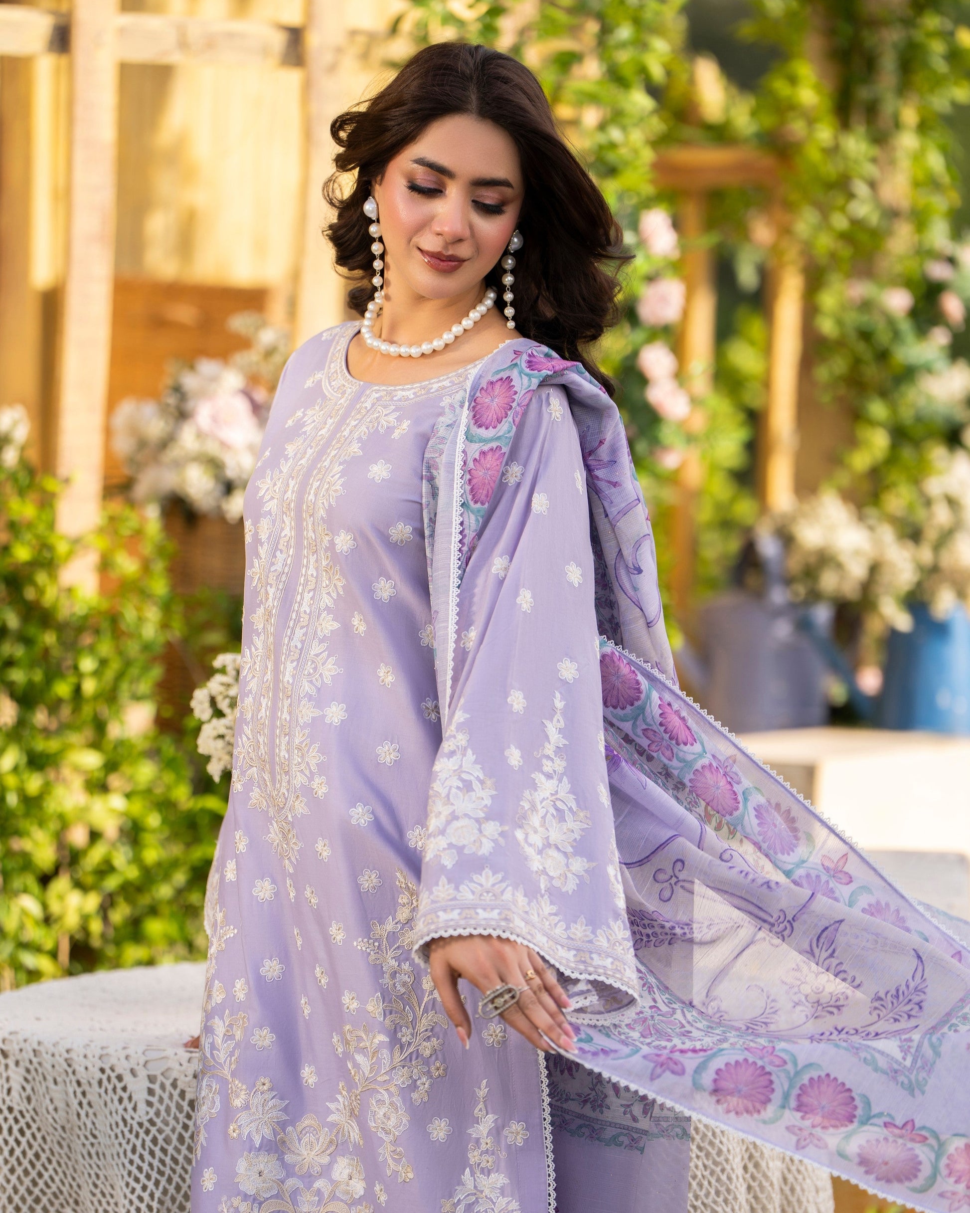 Readymade Lilac Cotton Embroidered Suit Online in Sri Lanka India Australia