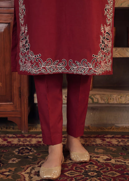 Readymade Maroon Lawn Embroidered Suit Online in Sri Lanka India Australia