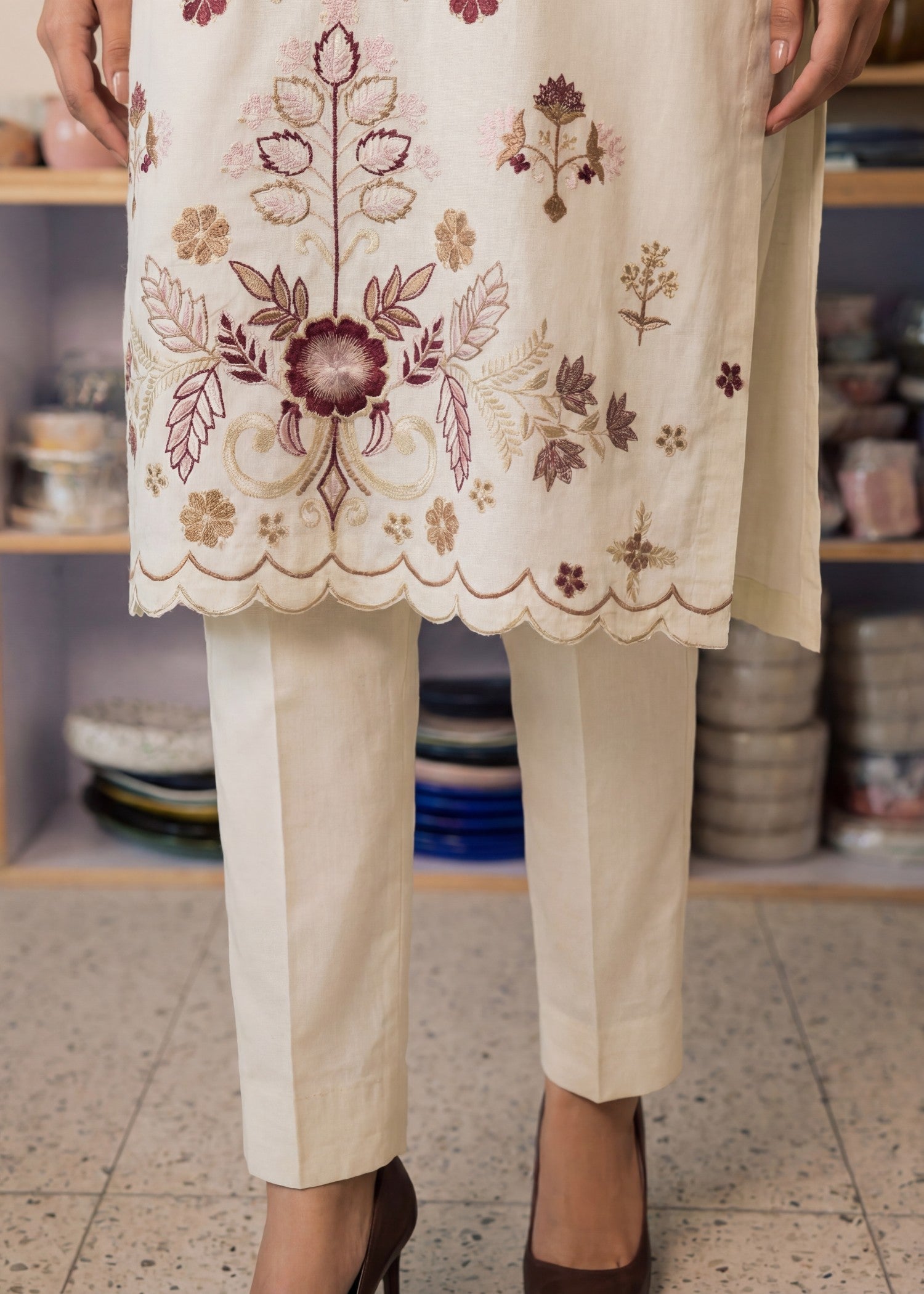 Readymade Off White Lawn Salwar Suit Online in Sri Lanka India Australia