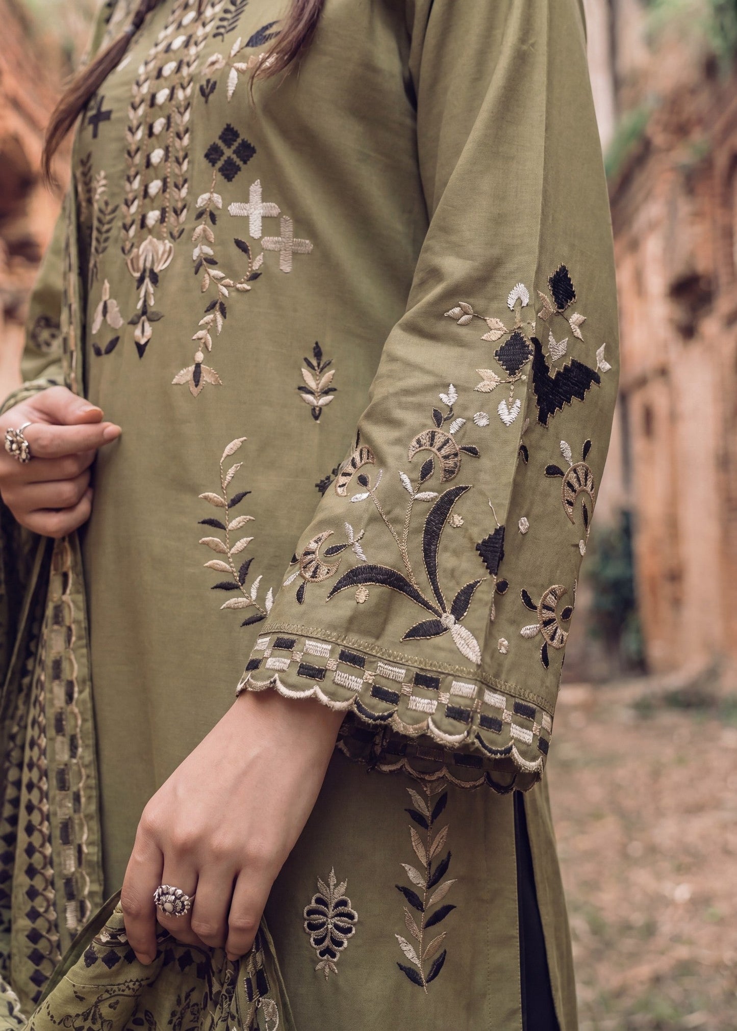 Readymade Olive Green Lawn Suit Online in Sri Lanka India Australia