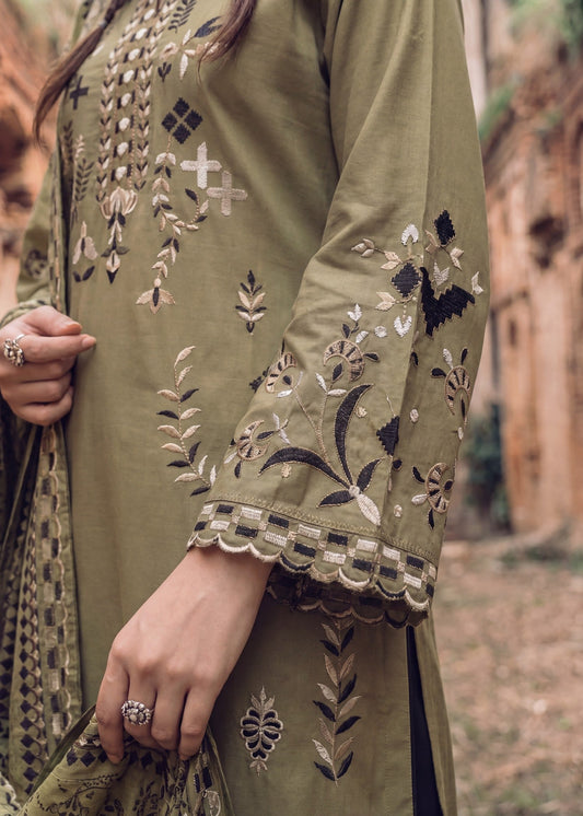 Readymade Olive Green Lawn Suit Online in Sri Lanka India Australia