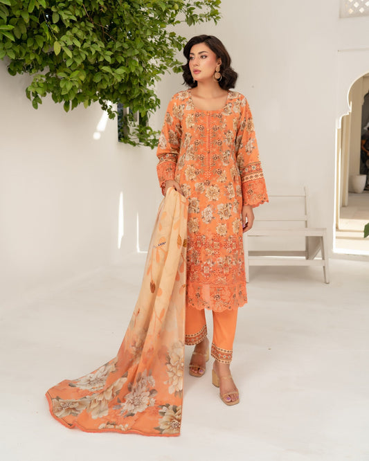 Readymade Peach Embroidered Lawn Salwar Suit Online in Sri Lanka India Australia