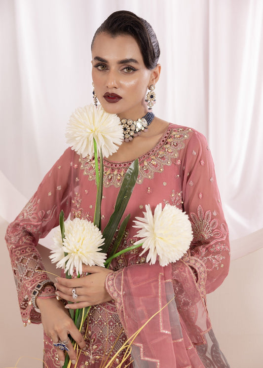 Readymade Pink Chiffon Embroidered Trouser Suit Online in Dubai DXB UAE Abudhabi Meena Bazaar