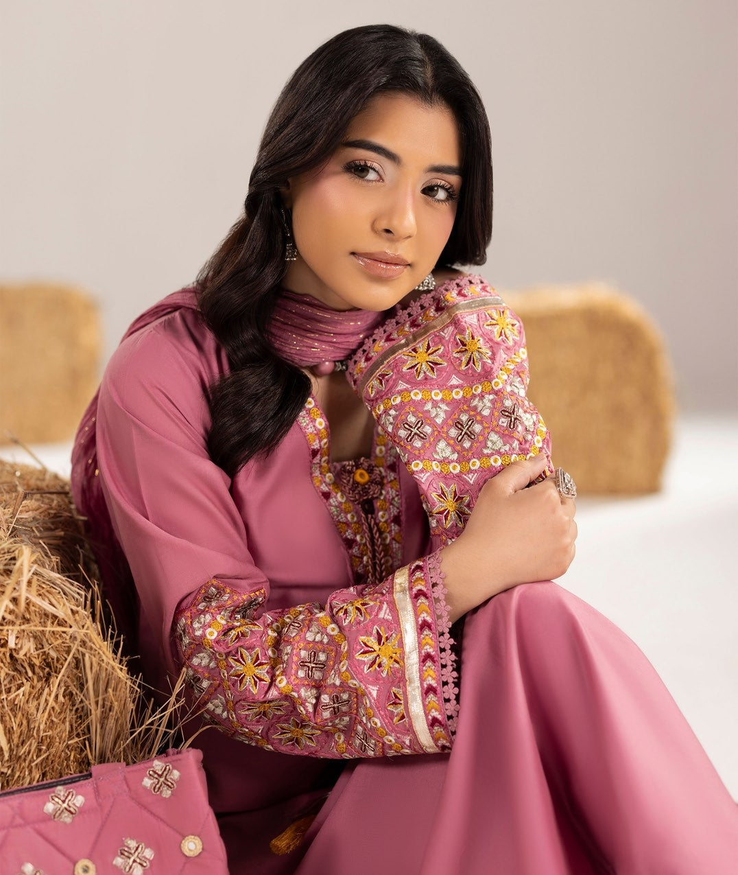 Readymade Pink Embroidered Cotton Pakistani Suit Online in Dubai DXB UAE Abudhabi Meena Bazaar