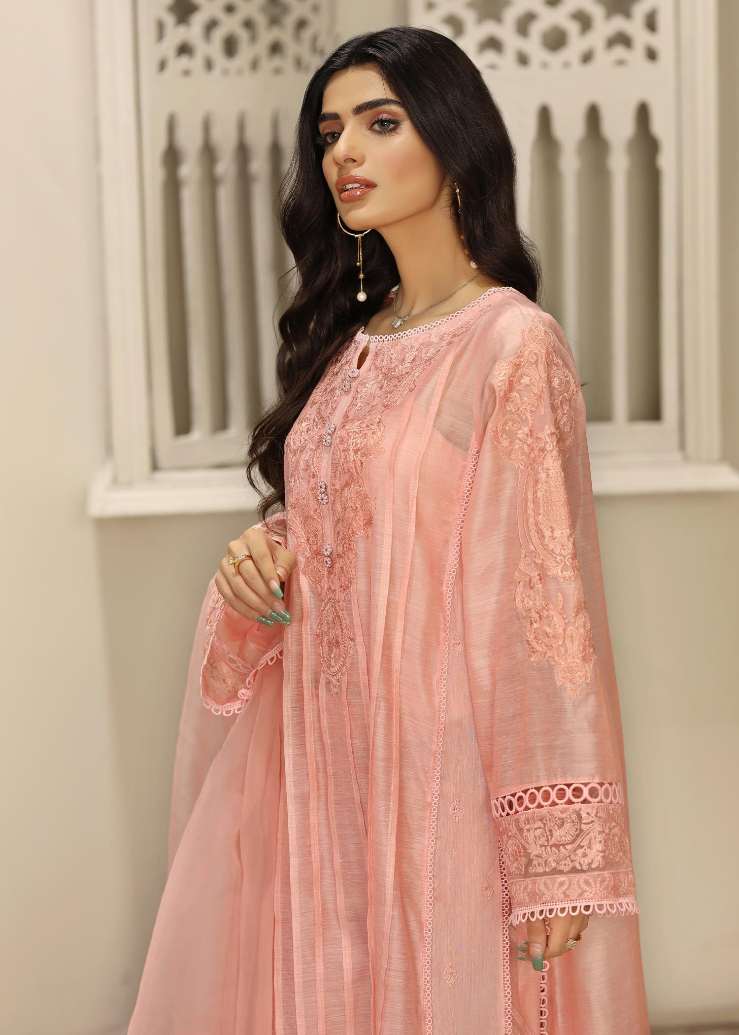 Readymade Pink Embroidered Cotton Partywear Suit Online in Sri Lanka India Australia