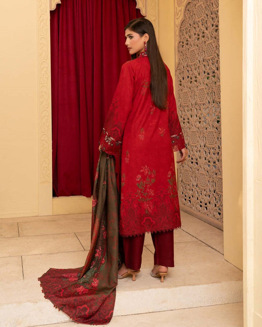 Readymade Red Dhanak Salwar Kameez Online in KSA Riyadh Saudi Arabia Oman Bahrain Qatar