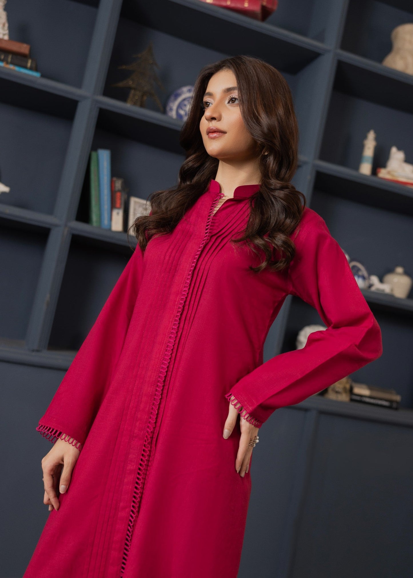 Readymade Rose Red Lawn Cotton Suit Online in Dubai DXB UAE Abudhabi Meena Bazaar
