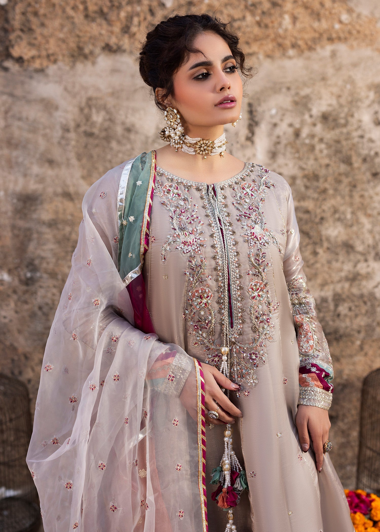 Readymade Silver Silk Pishwas Sharara Set Online in Sri Lanka India Australia