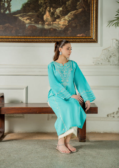 Readymade Turquoise Embroidered Cotton Salwar Suit Online in Dubai DXB UAE Abudhabi Meena Bazaar