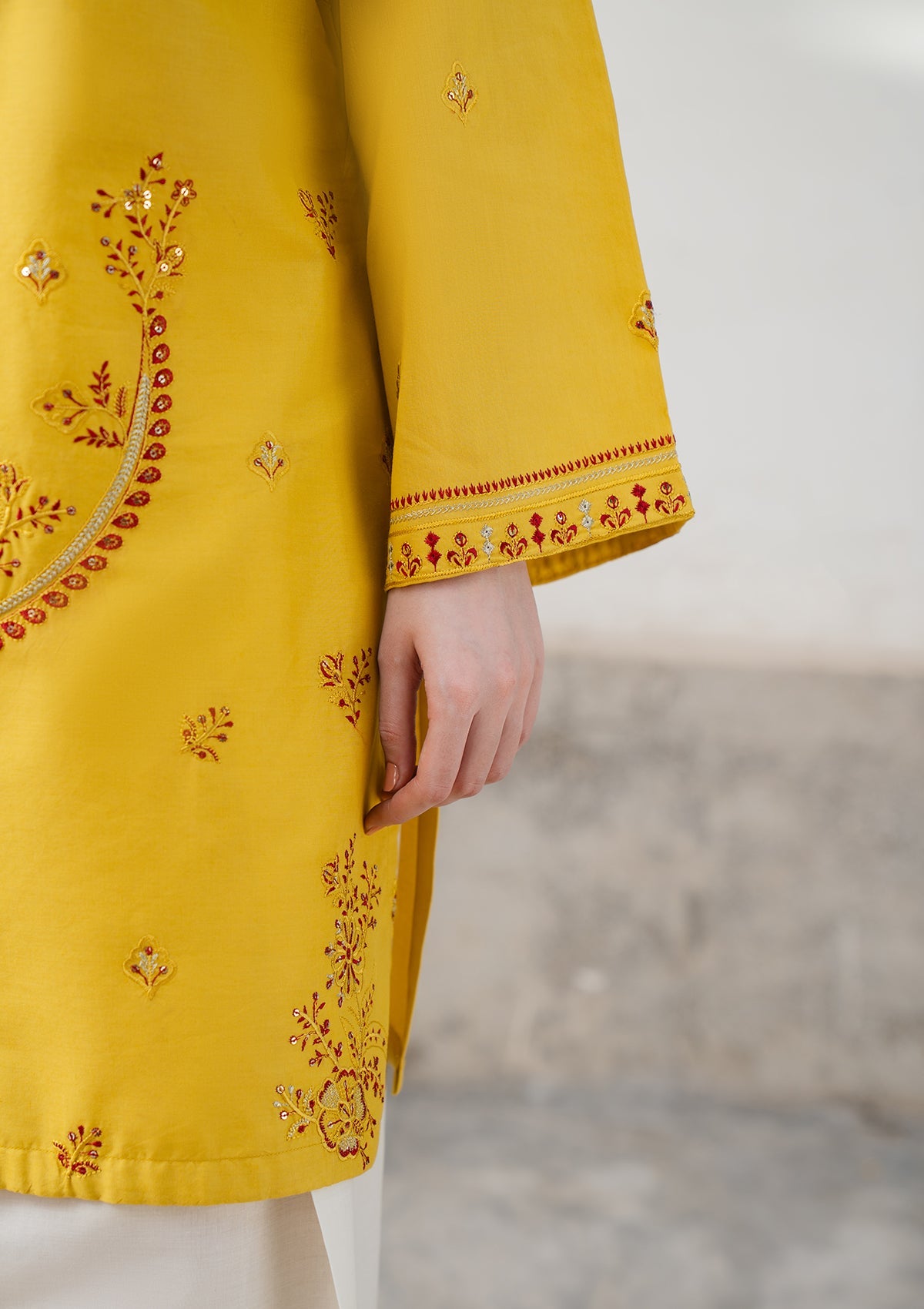 Readymade Yellow Embroidered Cotton Partywear Suit Online in Dubai DXB UAE Abudhabi Meena Bazaar