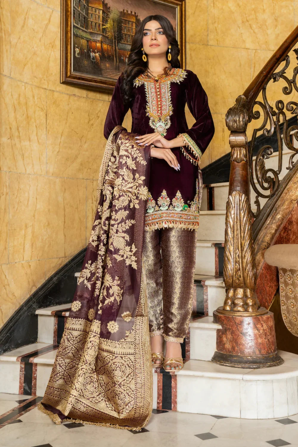 Hand Embroidered Black Chiffon Suit with Jamawar Dupatta