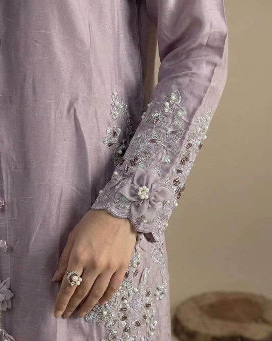 Lilac Embellished Raw Silk Suit