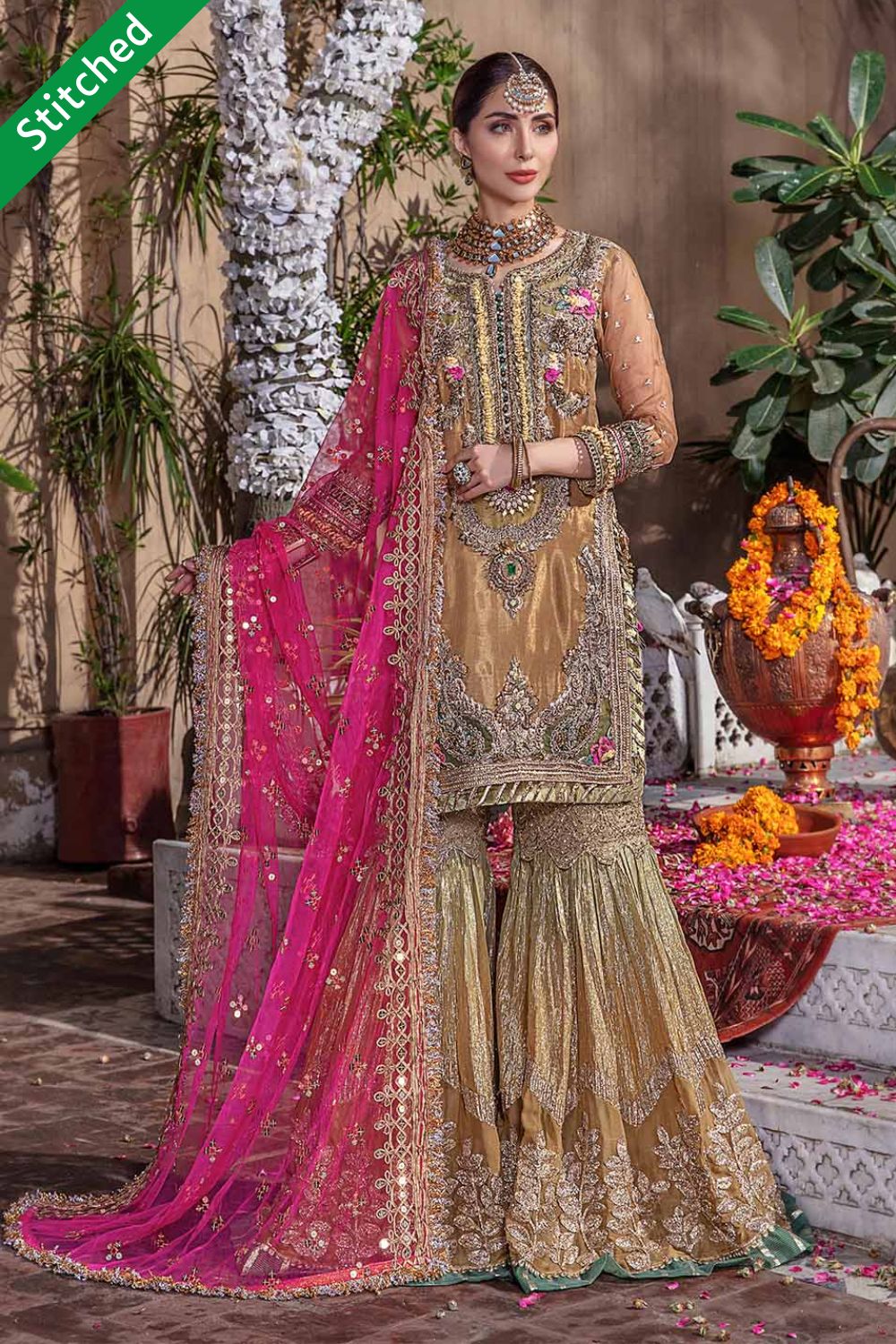 Readymade Hand Embroidered Pure Maysuri Gharara